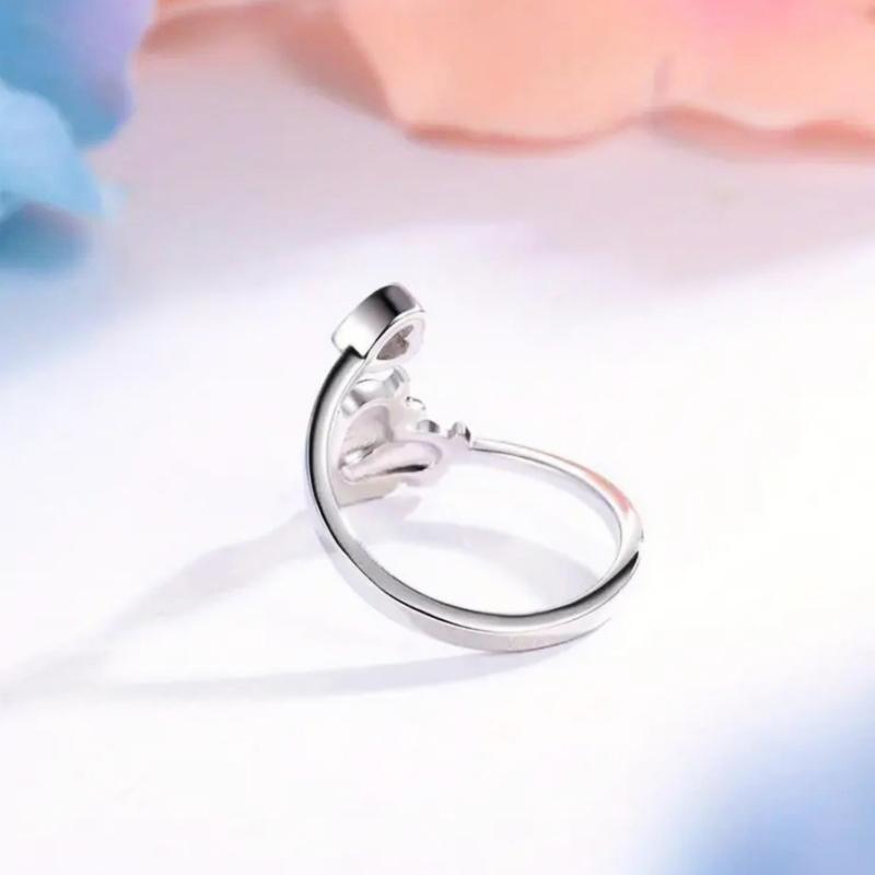 Cute Cow Opening Rings with Heart Cubic Zirconia for Women Pink Cow Animal Finger Accessory Daily Wear Statement Jewelry