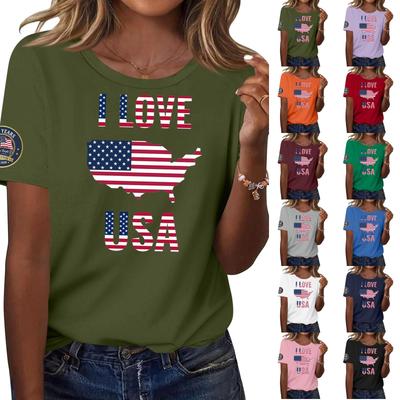 Women's Fashion Casual Printed Short Sleeve Round Neck Pullover Tops