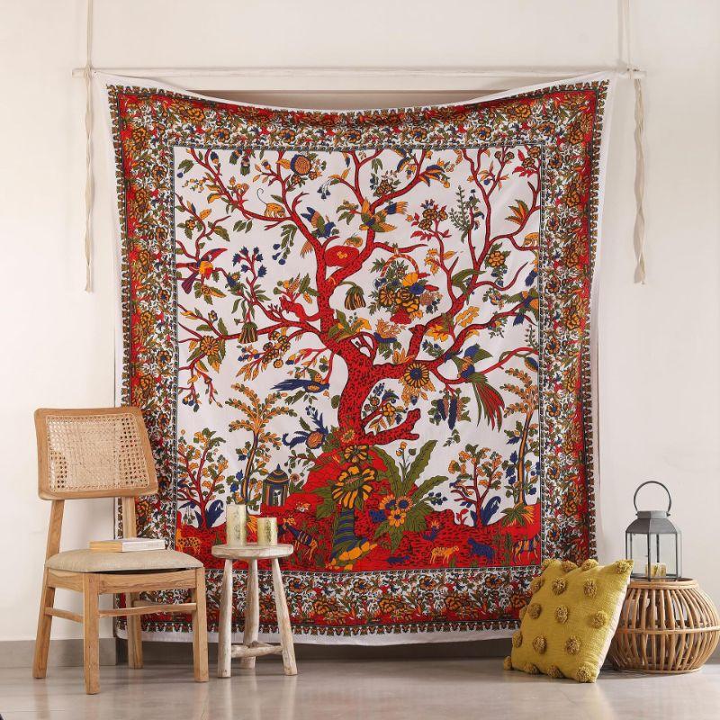 Boho Baum des Lebens Wandteppich, Polyester Bohemian Natur Wandbehang, Schlafzimmer Wohnheim Heimdekoration, Spirituelles Geschenk