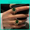 Elegant Geometric Design 925 Silver Emerald Inlay Ring For Trendy Women Fashion Style