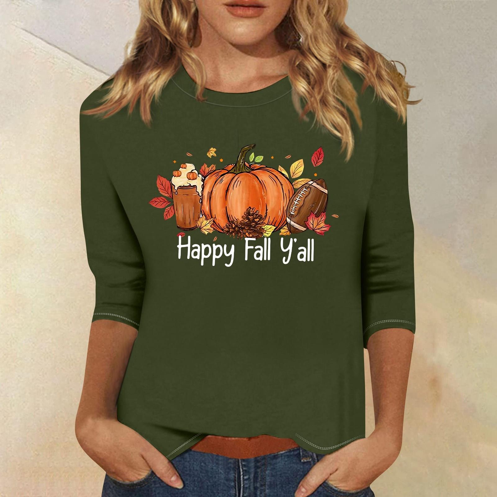 

3/4 рукава топы для женщин футболка повседневные принты топы футболка круглый вырез пуловер блузка XL