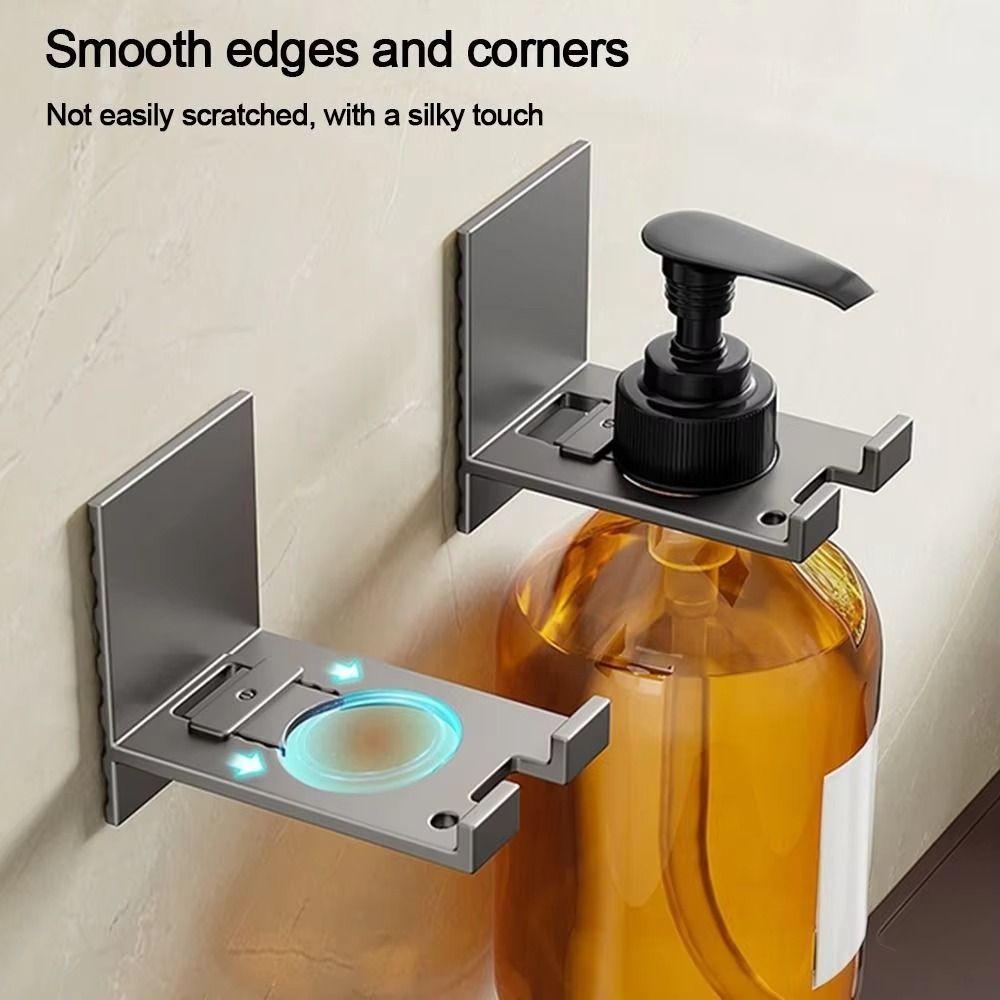 2pcs Durable Wall Mount Soap Bottle Holder Aluminum Hook Holder Shower Gel Bottle Hanger 2pcs Space Saving No Drill Shelves