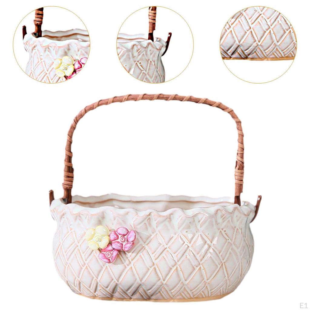 Ceramic Flower Pot for Handheld Basket Planter Container Indoor Decoration