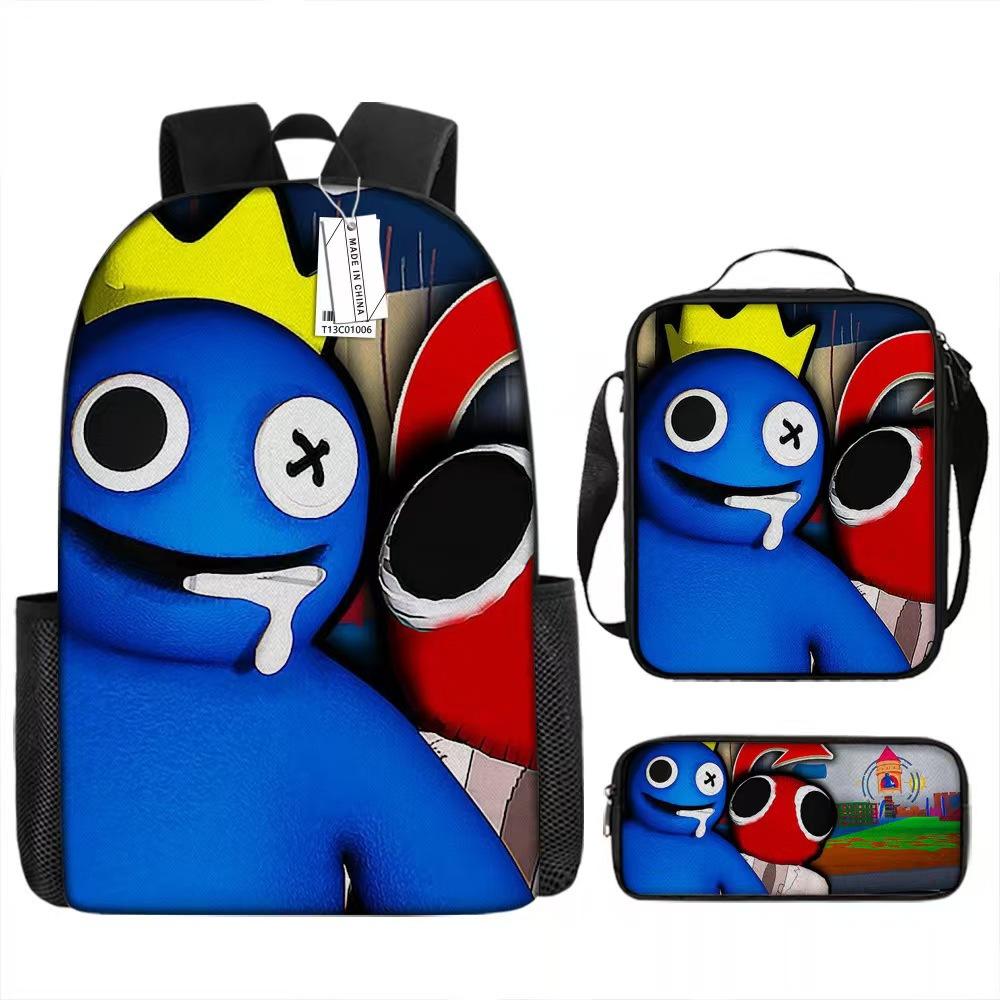 Rainbow Friends Three-Piece Set, Primary And Secondary School Students Satchel, Animation Cartoon Pencil Case, Large Capacity, And Wear-Resistant