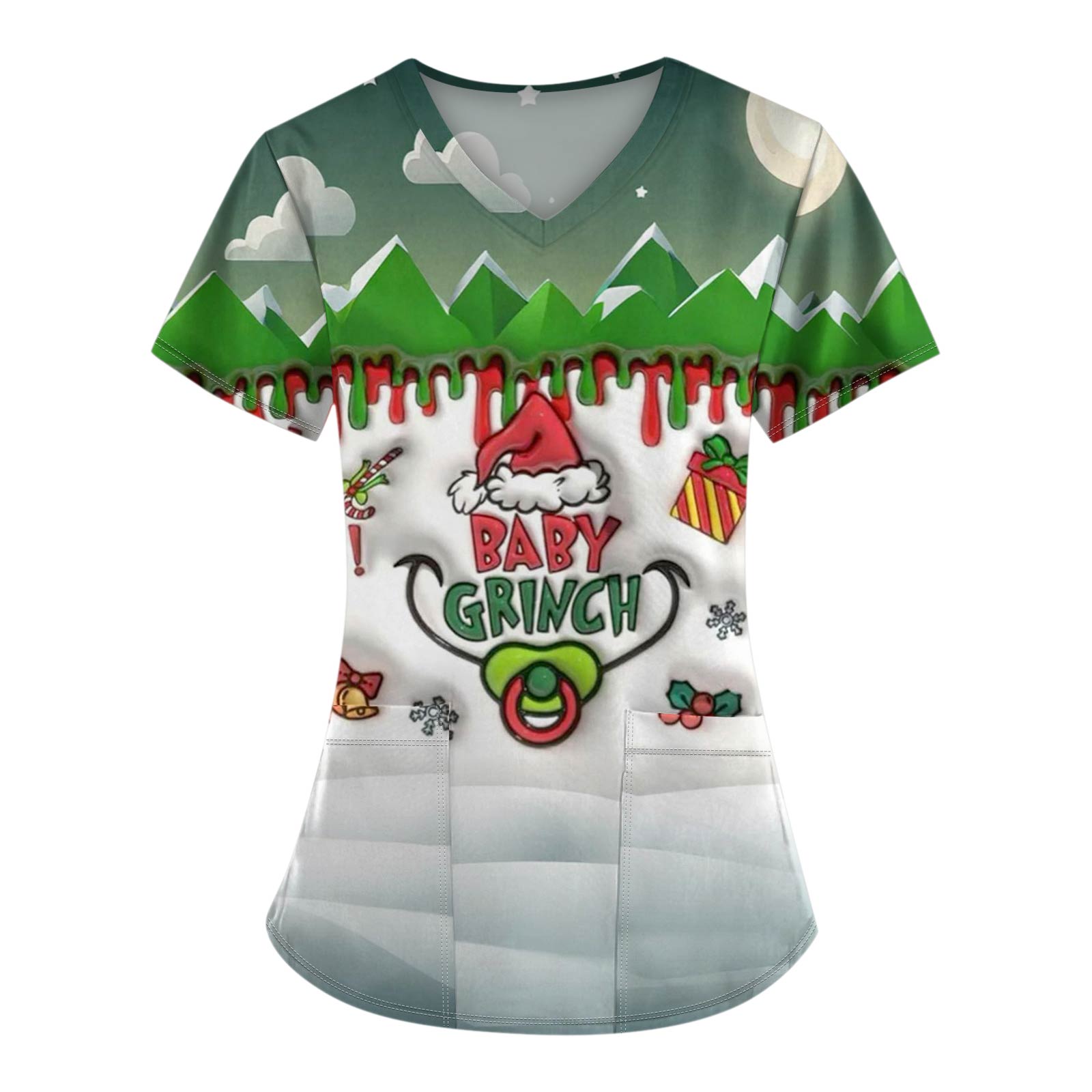 

Женские модные топы с короткими рукавами и V-образным вырезом с принтом, рабочие футболки с карманами XXXL