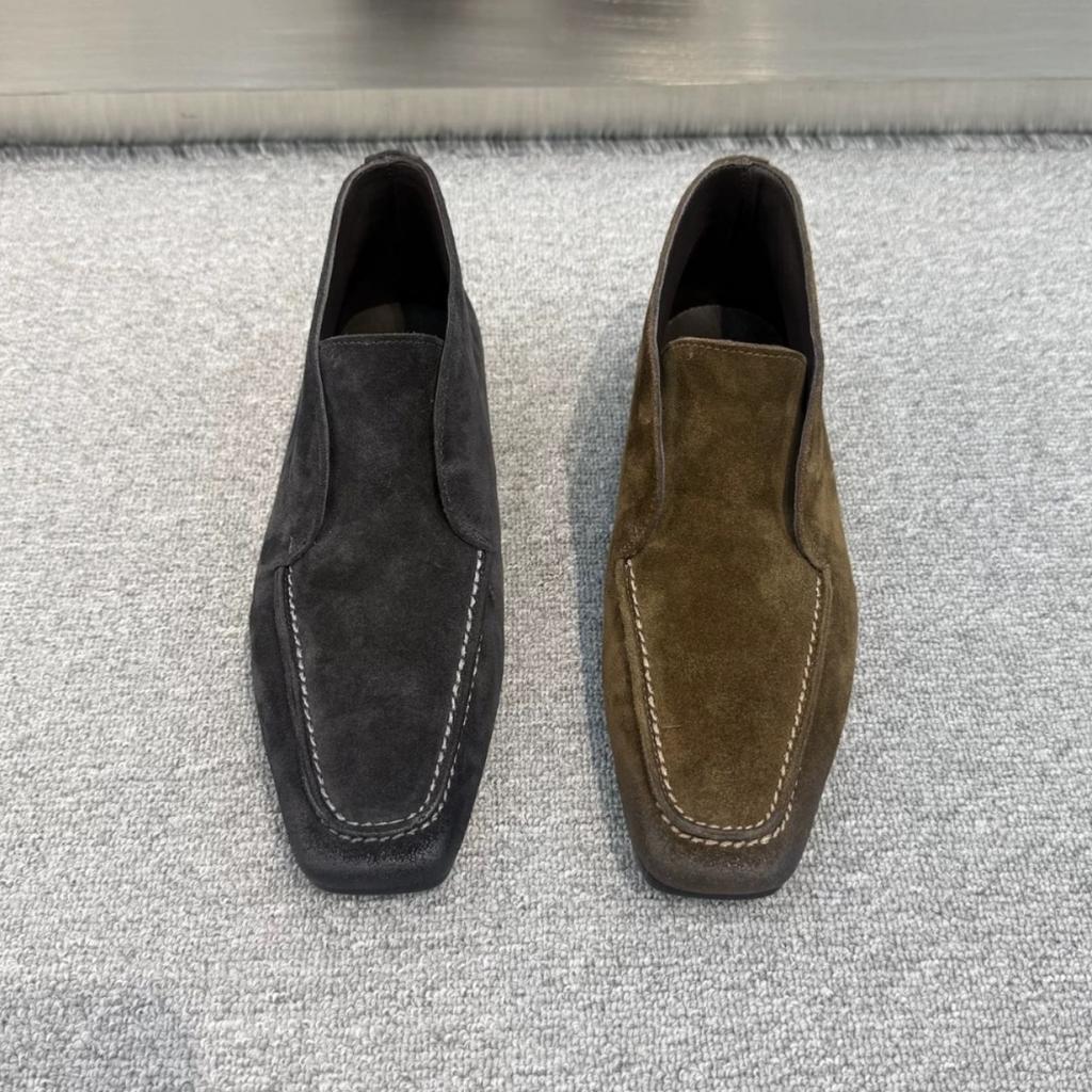 Sheepskin Version~ British Style Matte Suede Square Head One-pedal Loafers Women's 2025 Autumn and Winter Short Boots Single Shoes