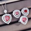 Imitation Natural Pomegranate Red Necklace, Princess Diana Love-Shaped Micro-Inlaid Ring Stud Earrings Pendant Set