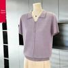 Chic Rhinestone Embellished Short-Sleeve Ice Silk Blouse for Middle-Aged Women - Plus Size Summer Lapel Top
