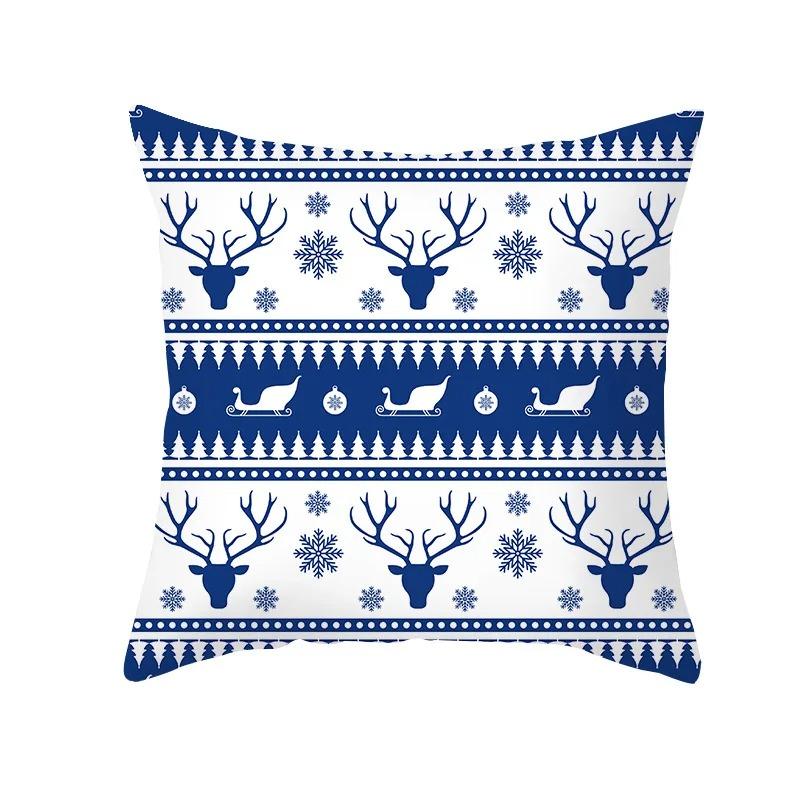 Christmas Pillow Blue Geometric Cushion Cover Modern Nordic Decor Ornament Gift New Year Decoration
