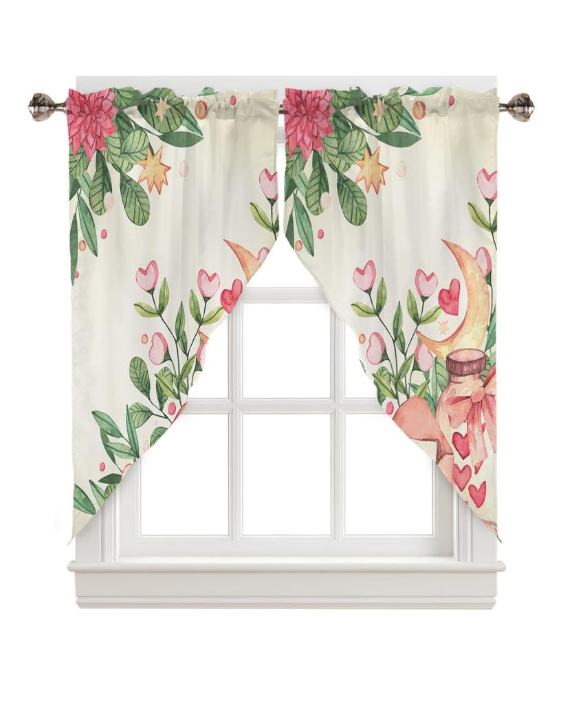Valance Curtain Green Leaves Swag Kitchen Watercolor Botanical Living Room Bedroom Decorative Small Curtains Polyester With Rod Pocket Great Decor