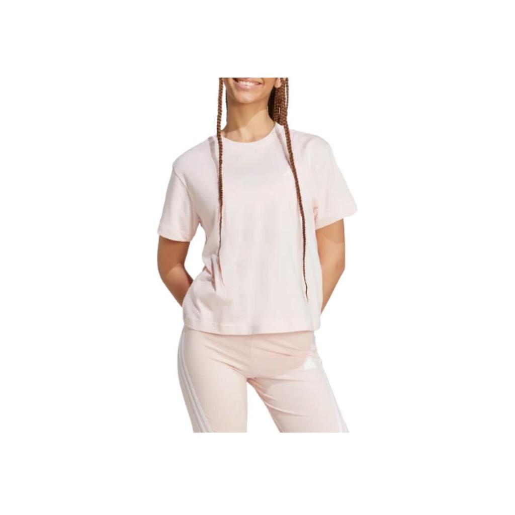 Adidas Rundhals Unifarben Schlank geschnitten Kurzarm T-Shirt Damen Oberteile Rosa JH3694