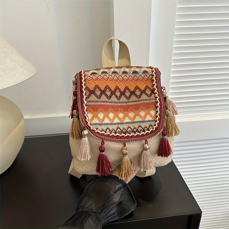 Schicker leichter Canvas-Rucksack mit Quasten-Detail Modischer Kordelzugverschluss Polyestergefüttert Damen Reise-Tagesrucksack