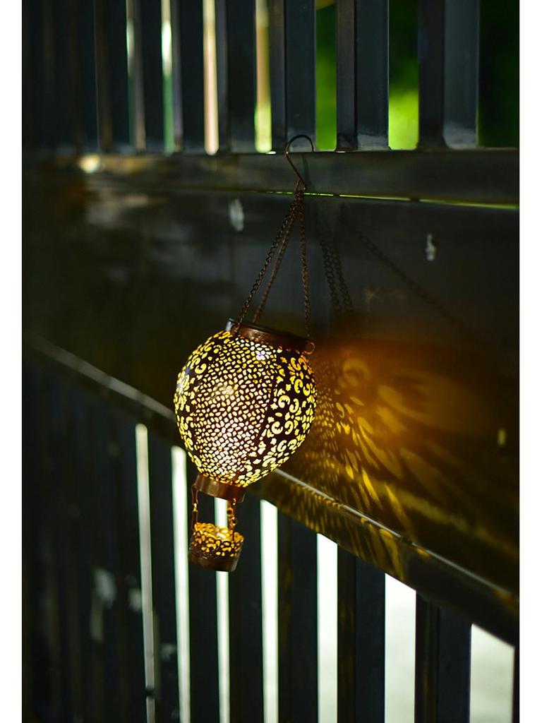 Outdoor Solar Hot Air Balloon Garden Lights - Wrought Iron Patio Projection Lanterns