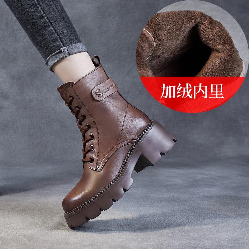 

Женские ботинки Мартин на платформе, весенне-осенние, кожаные, на высоком каблуке, короткие 39