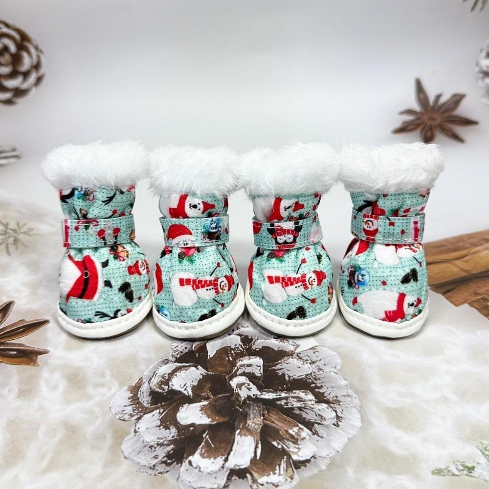 4Pcs Christmas Winter Dog Shoes Warm Cats Puppy Socks Fashion Pet Shoes  for Small Medium Dog