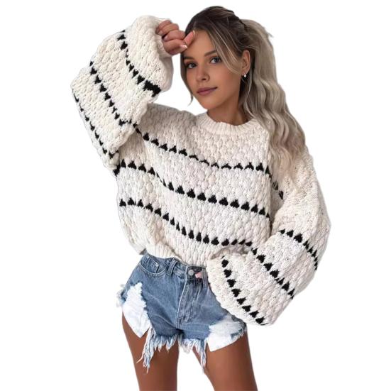 Dámský pulovr Svetr Pruhovaný potisk Volný střih Pletený svetr Topy Kulatý výstřih