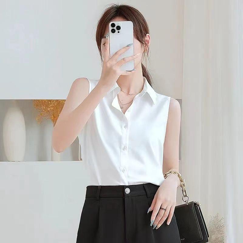 Women's Sleeveless Summer Shirt - New Style, Fashionable Belly-Covering White Top