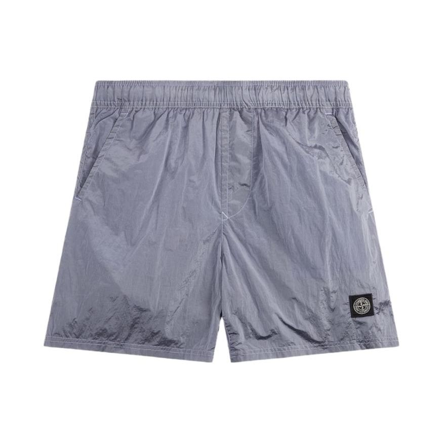 STONE ISLAND Spring Summer Metallic Nylon Solid Color Elastic Straight Leg Logo Casual Shorts Men Shorts Lavender 1015B0943-V0047
