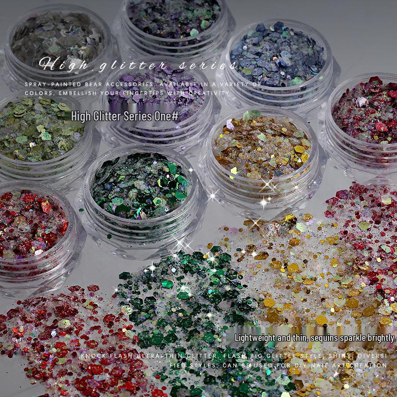 Nail Art Mixed Glitter Sequins: High Shine Hexagons & Rounds