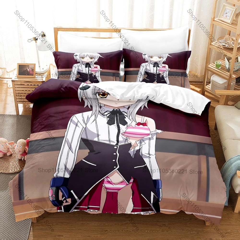Cool High School DxD Koneko Chan Bedding Set 1 Duvet Cover + 2 Pillowcases Cute White Cat Girl Anime Bedroom Decor