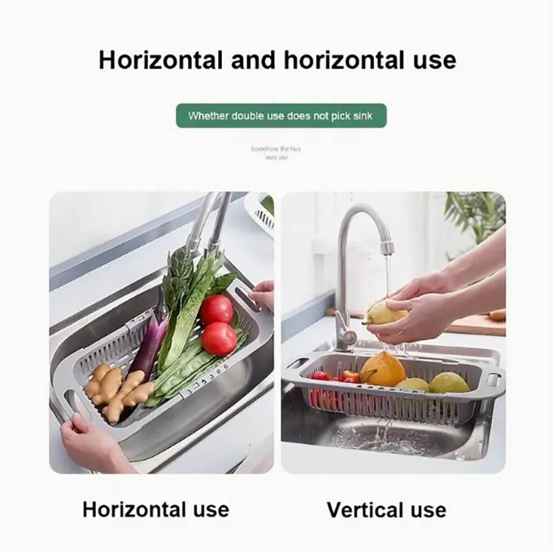 Verstellbares Küchenspülsieb – Siebkorb über der Spüle zum Waschen von Gemüse und Obst – ausziehbarer Abflusskorb für