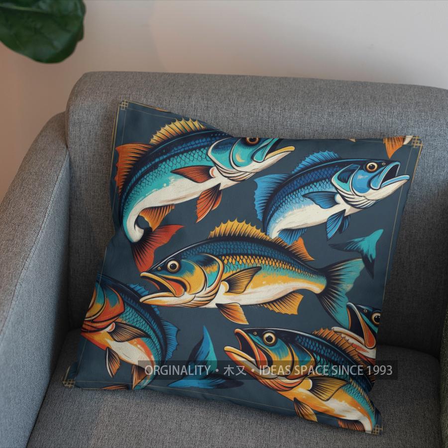 2D Colorful Fish Pattern Decorative Throw Pillow Pattern Cushion Cover Suitable For Sofa Bedroom Car Pillow Cover
