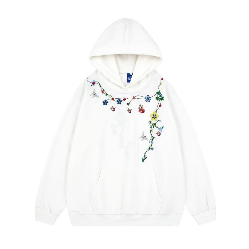 Japanischer Retro Floral Stickerei Hoodie Unisex Oversized Sweatshirt Herbst Winter Lässig Streetwear
