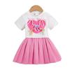 4-7Y Children's Clothing Love Bow Beige Top + Pink Pleated Skirt Set Kids Set Girl Gress
