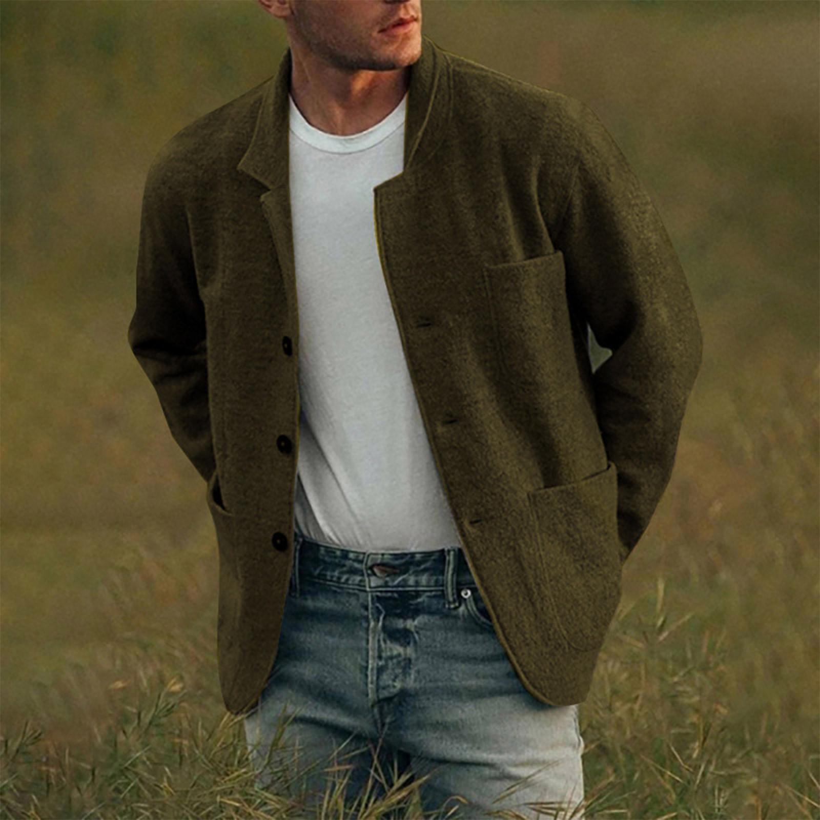 

Осенне-зимняя мужская мода, свободный кардиган, теплая куртка, свитер, воротник-стойка, вязаное пальто XL