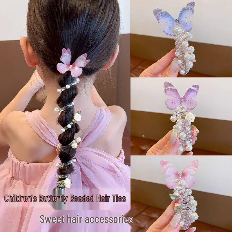 Sweet Butterfly Rose Hair Tie for Girls - Telephone Cord Design