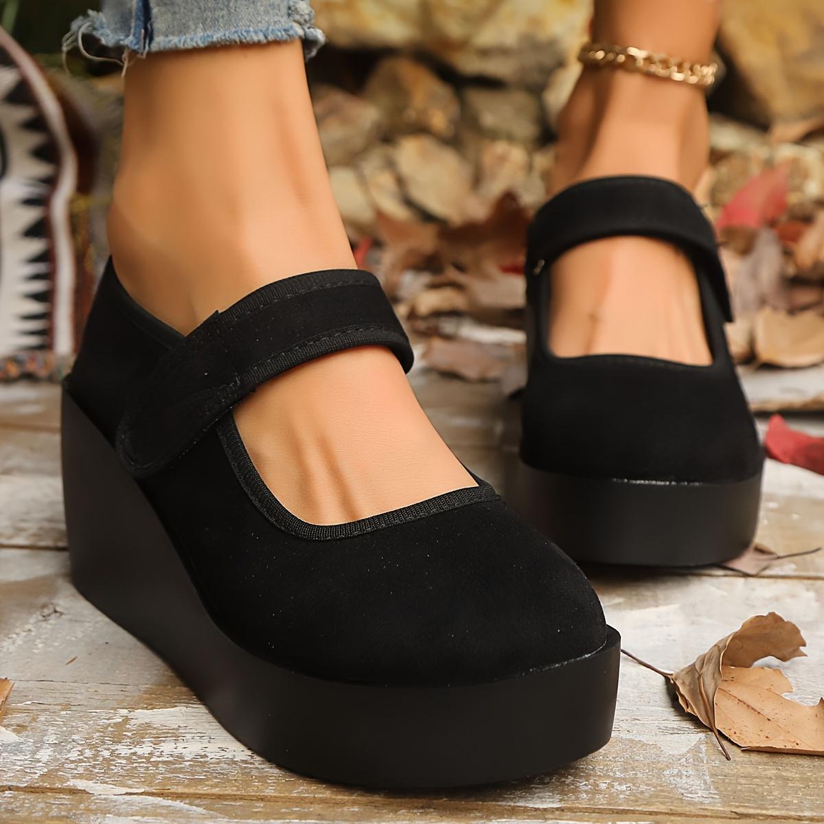 

Women s Slip-On Platform Wedge Heel Casual Shoes with Adjustable Ankle Straps - Breathable Fabric Upper, Thick Cushioned Sole & PU Cover Outsole Size 35