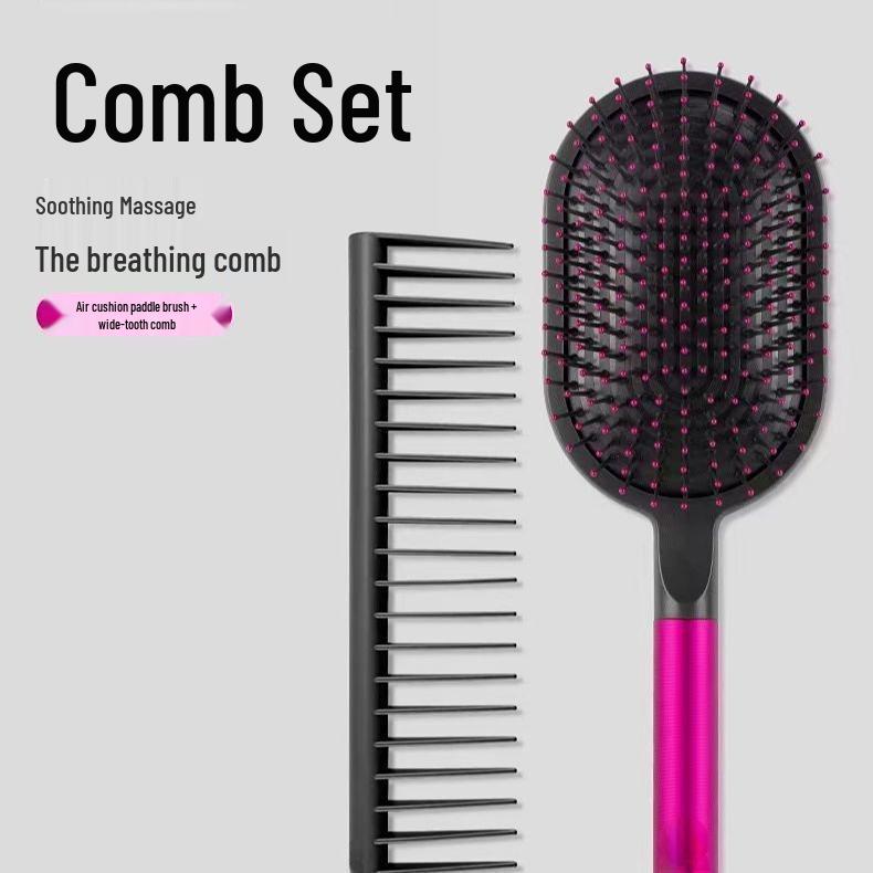 Douyin Anti-Static Fluffy Hair Cushion Comb Set: Girls' Massage & Air Cushion Comb, 2 Pieces.