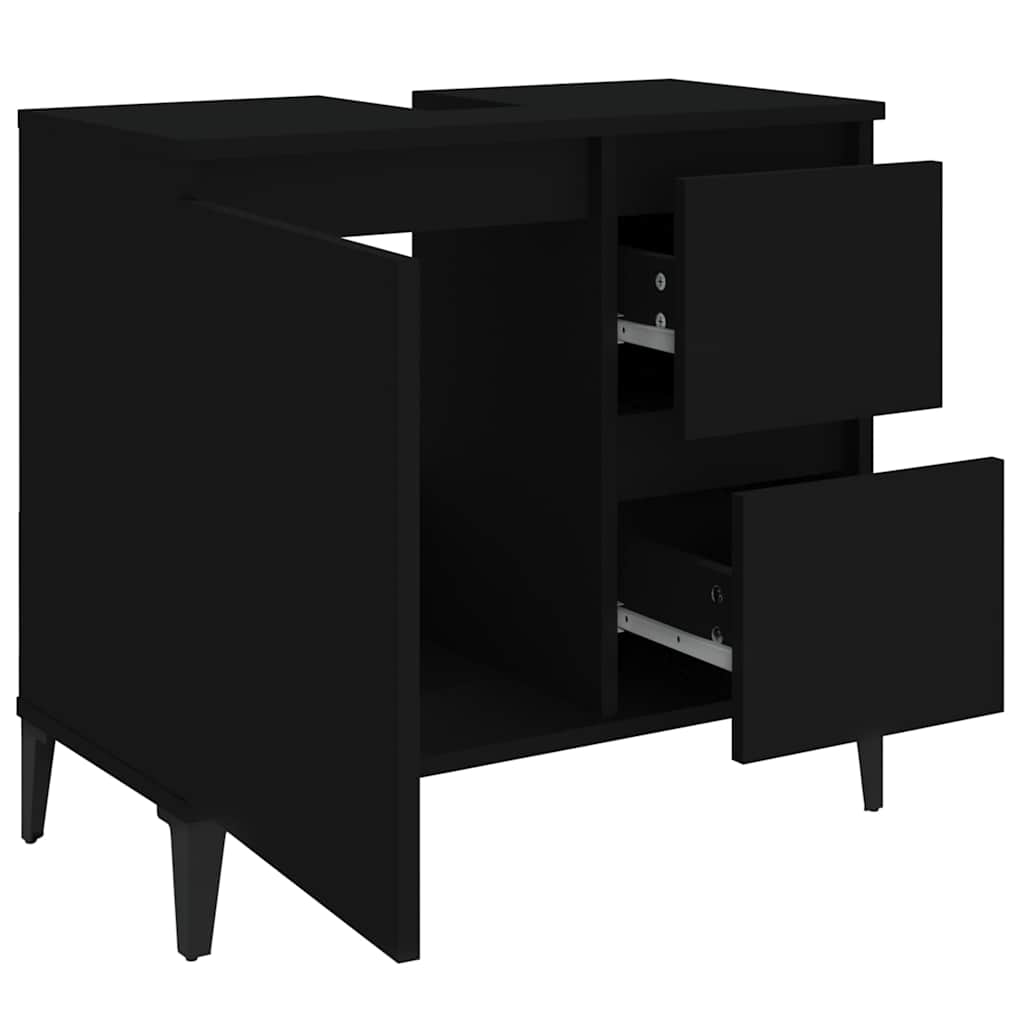Schrank unter dem Waschbecken, 2 Schubladen, schwarzes dreieckiges Stativ, 65x33x60 cm