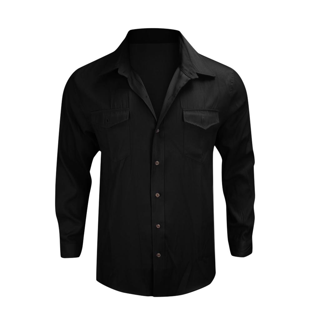 Men's Summer Solid Color Lapel Long Sleeved Shirt Men's Casual Fashion Long Sleeved Shirt