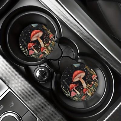 Absorbent 2pcs Starry Night Mushroom Pattern Car Coasters Aesthetic Cup Holder Protectors For Vehicle Accessories