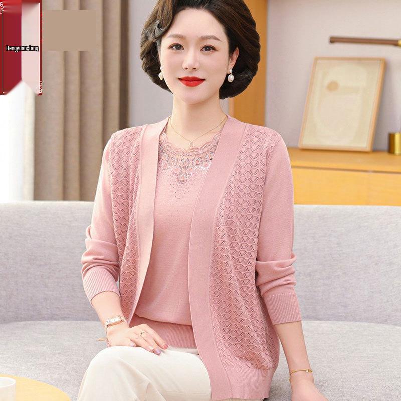 Женский кардиган из шерстяного трикотажа Hengyuanxiang - Коллекция Весна 2025 для женщин среднего и пожилого возраста 2XL