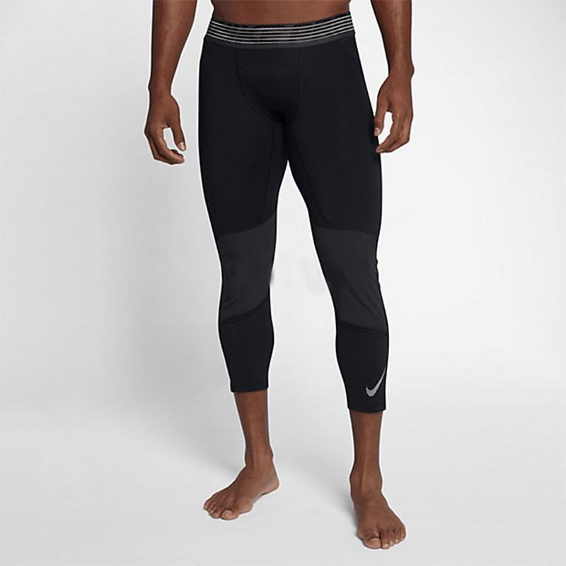 Nike Striped Logo Print Cropped Compression Tights Men Bottoms Black 880825-010