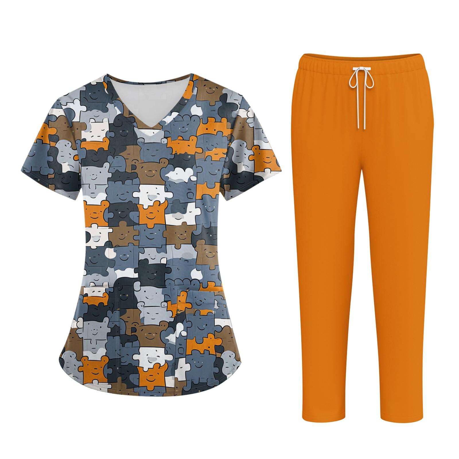 

Плюс размерСкраб с принтом Рабочая форма Топы для женщин Крест V-образным вырезом Хэллоуин Принт с короткими рукавами Забавные футболки Спецодежда Футболка с карманами XXXL оранжевый