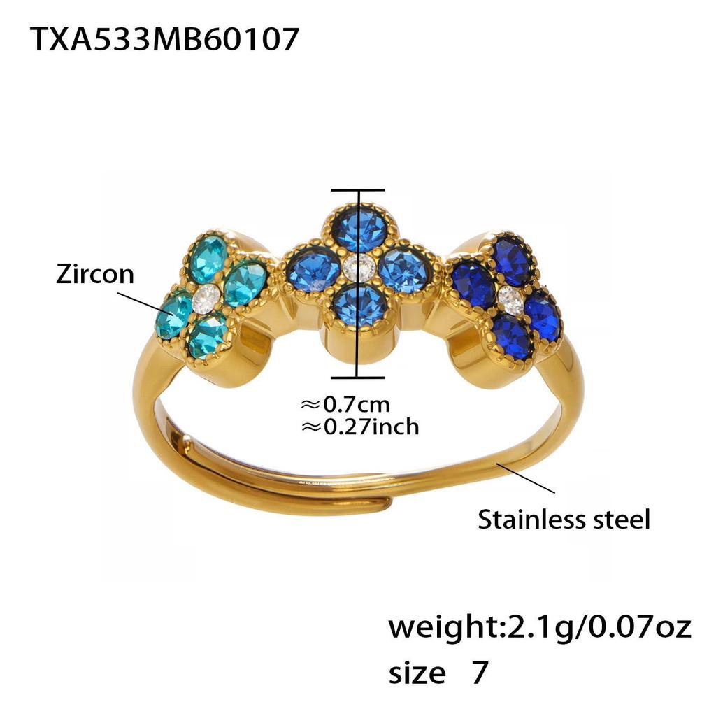 Multi-Color Zirconia Diamond Necklace, Bracelet, Ring & Earring Set - Stainless Steel