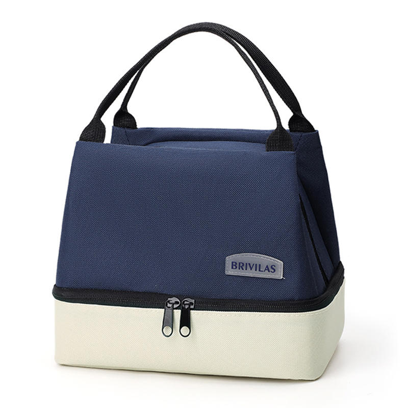 

Double-layer lunch box handbag large-capacity outdoor picnic bag food delivery insulated bento bag темно-синий