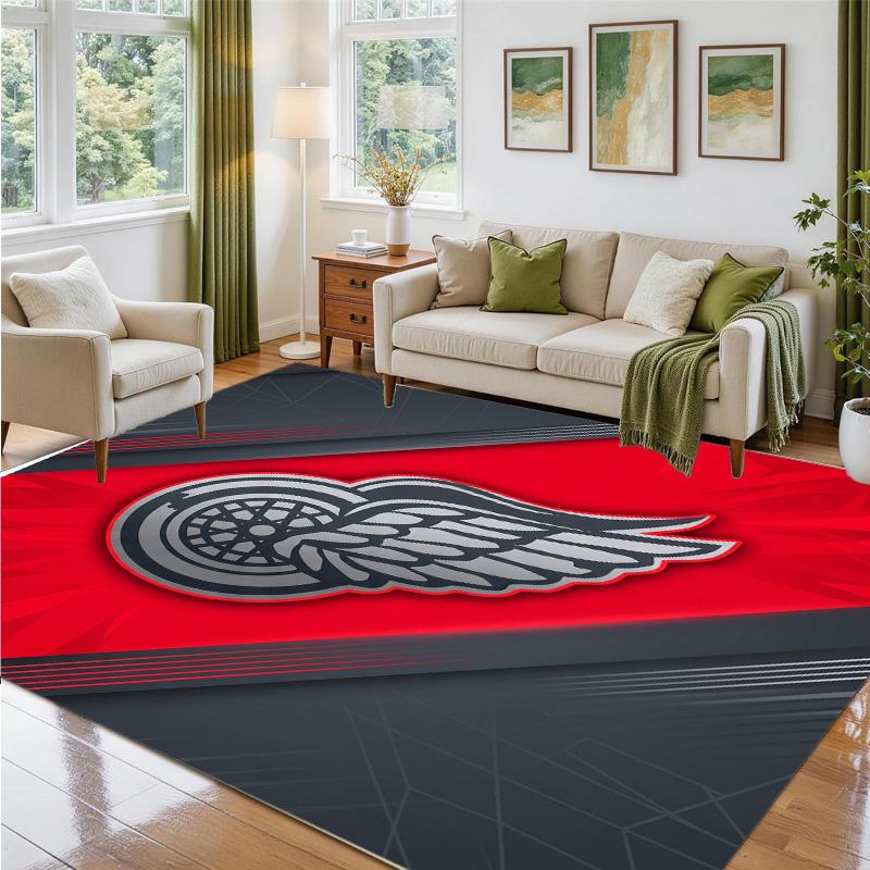 Detroit Red Wings Design Crystal Velvet Rug Soft Decorative Mat for Bedroom Entrance