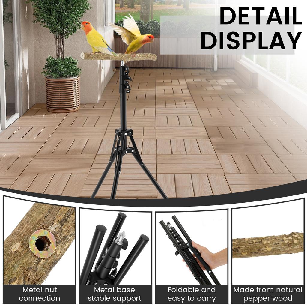 Holz Vogel Trainingssitz Ständer Höhe Verstellbar Vogel Sitzstange Spielzeug Innen Außen Vielseitig Vogel Papagei Spiel Trainingsstation Stange