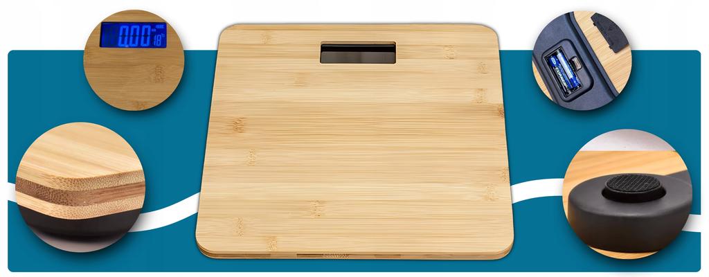 Bamboo Electronic Bathroom Scale Up to 180kg, Non-slip Feet, LCD