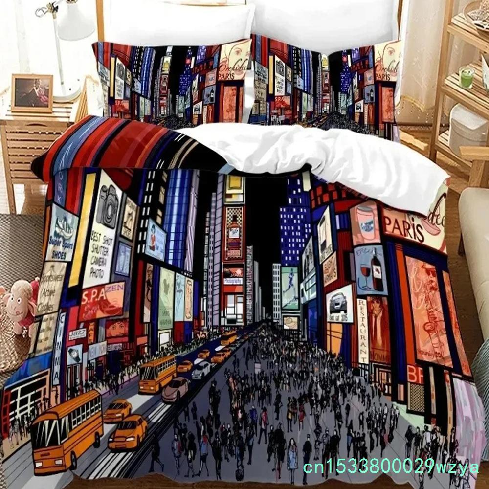 3D Print New York City Nachtzicht Beddengoed Set Dekbedovertrek Bedset Dekbedovertrek Kussensloop Dekbed King Queen Size Jongens Volwassene