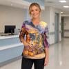 Women's V-Neck Costume with Pockets Halloween Print Side Slit 3/4 Sleeve Top for Cosplay Party