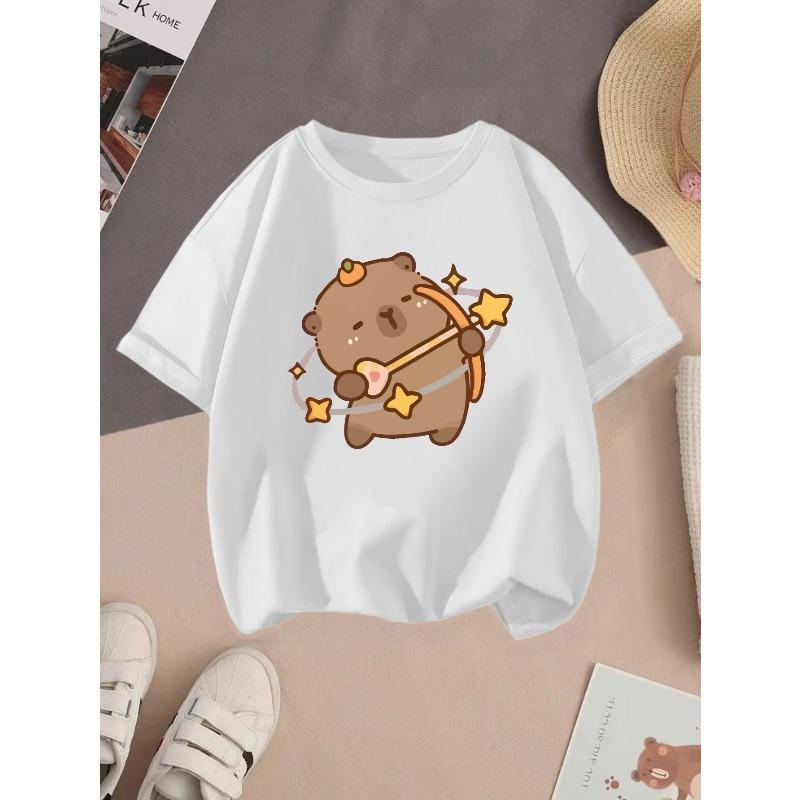 European Sizes Children's Summer Short-Sleeve T-Shirt, Cartoon Print Top for Boys and Girls, Featuring a Cute Design, Suitable for Outings and Daily