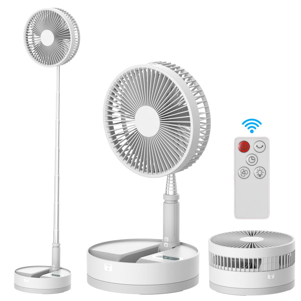 9-inch Portable   Fan 10800mAh Battery Type-C Rechargble Oscillating Standing Fan with LED Night Light Remote Control Telescopic 4 Speed Quiet 