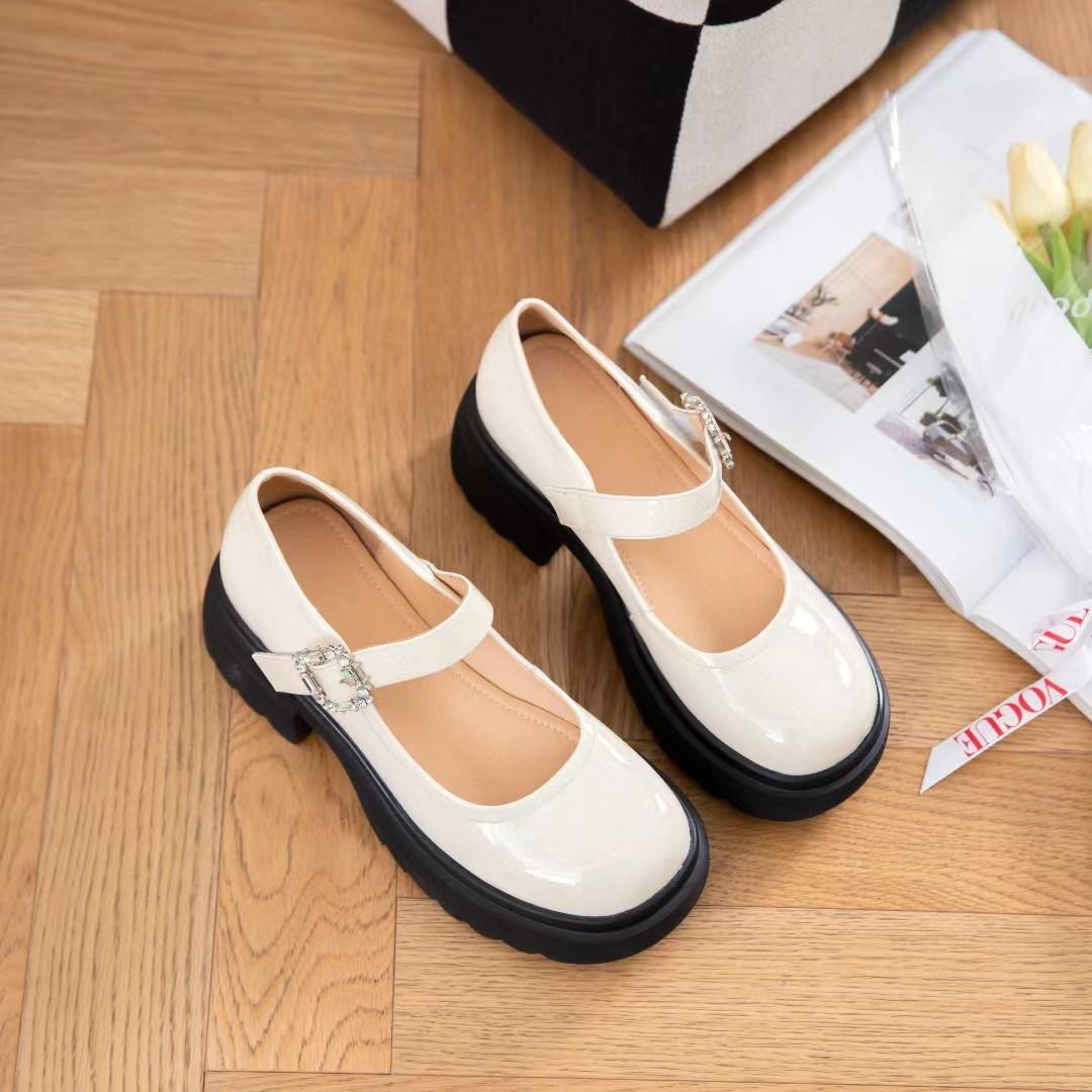 

Туфли Мэри Джейн женские из натуральной кожи весенние новые универсальные на толстой подошве с увеличением роста маленькие кожаные туфли на невысоком толстом каблуке туфли-лодочки JK женские 35 белый