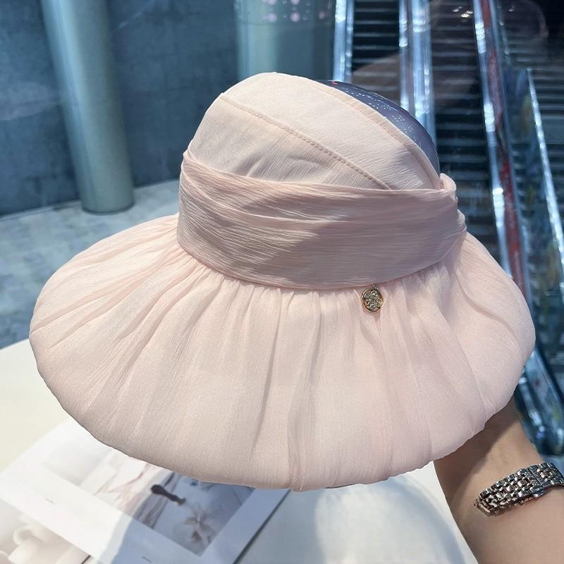 Cappello da sole estivo in rete pieghevole con tesa larga per donne, protezione solare per esterni
