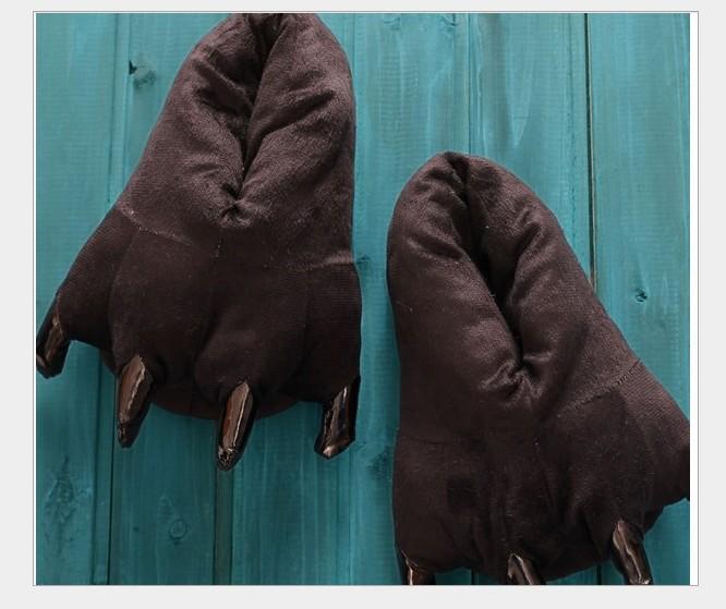 Unisex Dinosaur Claw Cotton Slippers: Cozy Autumn/Winter Velvet Heels, Large Sizes